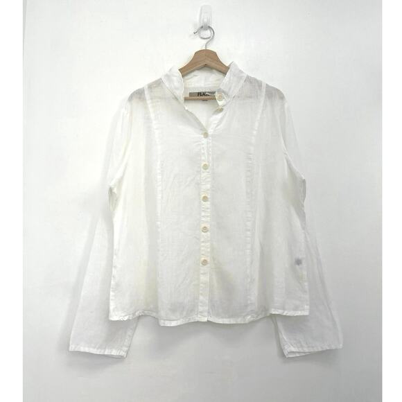 FLAX Coastal 100% Linen Lightweight Airy Mandarin Collar Button-Down Shirt - Med - Picture 1 of 10